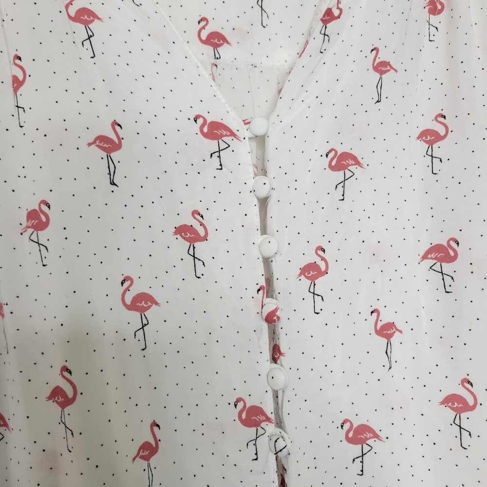Torrid 2X White Flamingo Print Harper Challis Button Front 3/4 Sleeve Blouse - Picture 9 of 10